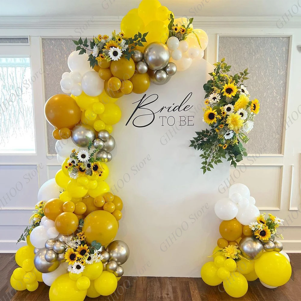 

130pcs Sunflower Theme Yellow and White Balloon Garland Arch Kit for Birthday Wedding Party Baby Shower Decoration Air Globos