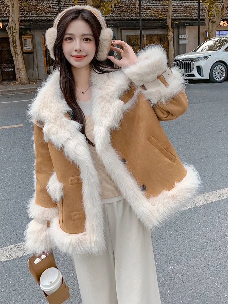 Защита окружающей среды меховая замшевая верхняя одежда женская осень и зима 2024