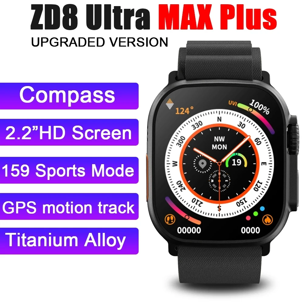 

Новинка, Смарт-часы ZD8 Ultra Max Plus, мужские часы, 8 дюймов, 49 мм, HD, экран Retina, Bluetooth, звонки, планшетофон, фитнес-часы для женщин, GPS-трек для Apple
