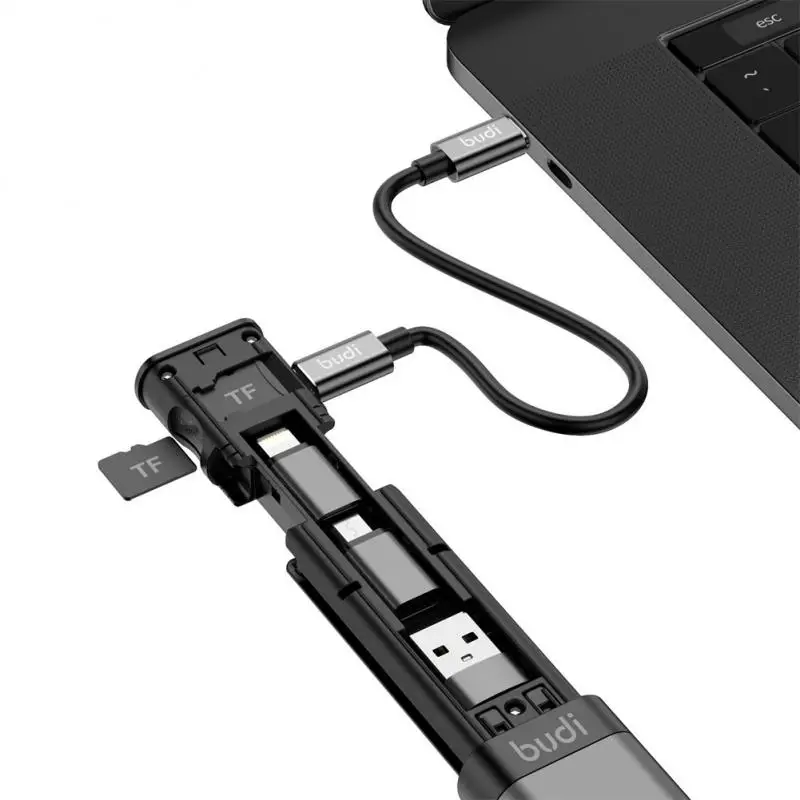 

BUDI Multi-function Smart Adapter Card Storage Data TF Types Cable USB Box 6 KIT SD Memory Card SIM Multi-Cable Reader USB Cable