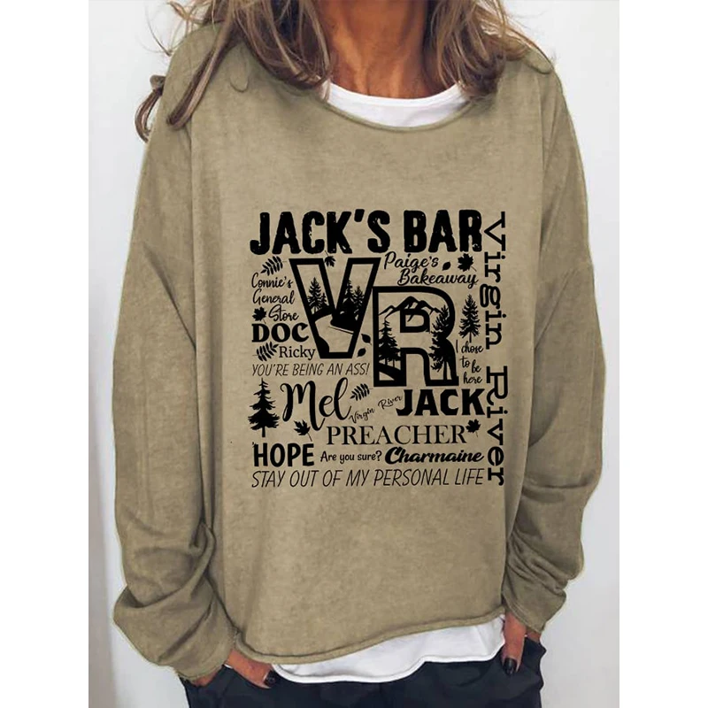 

Женская винтажная хлопковая толстовка с длинным рукавом Rheaclot Virgin River Jack's Bar