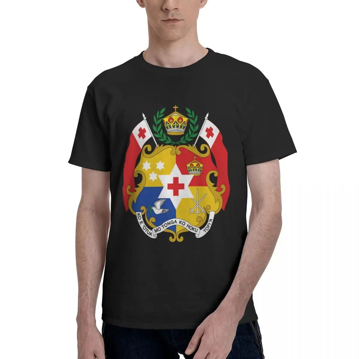 

Anime Coat Of Arms Of Tonga Funny Novelty Men's Basic Short Sleeve T-Shirt men set Lava Top Quality Tops Tees