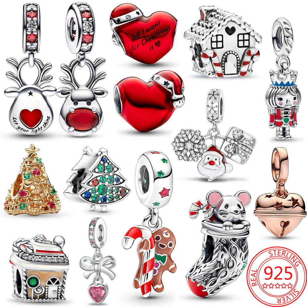 Carino 925 Sterling Silver Cookie House Hat Heart Festive Schiaccianoci Ciondola Charm Fit Bracciale Pandora Regalo Albero Di Natale Fai Da Te