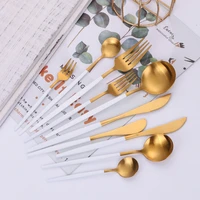 gold cutlery set stainless steel fork knives spoons dishwasher safe kitchen set cutlery matte tableware dinnerware dropshipping