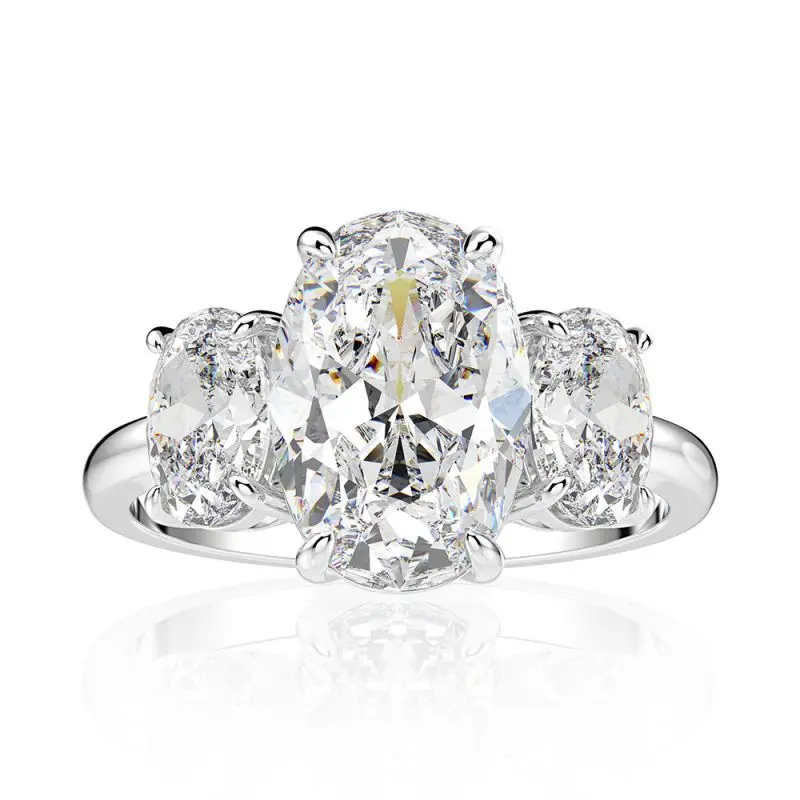 

100% 925 Sterling Silver 3 Zircon CZ Stone 5Ct Oval Cut Diamond Engagement Rings For Women Wedding Party Fine Jewelry
