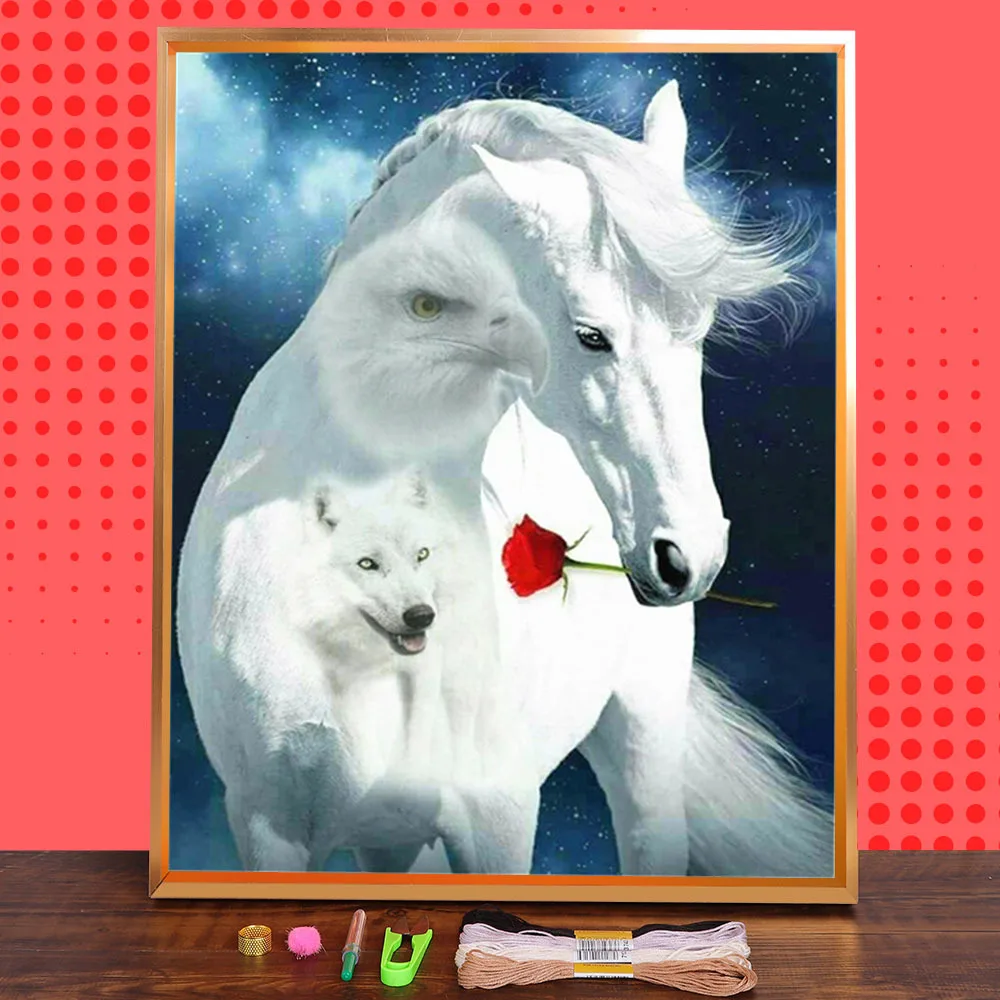 

Horse Animal Printed 11CT Cross Stitch DIY Embroidery Complete Kit DMC Threads Handicraft Hobby Painting Needlework Magic