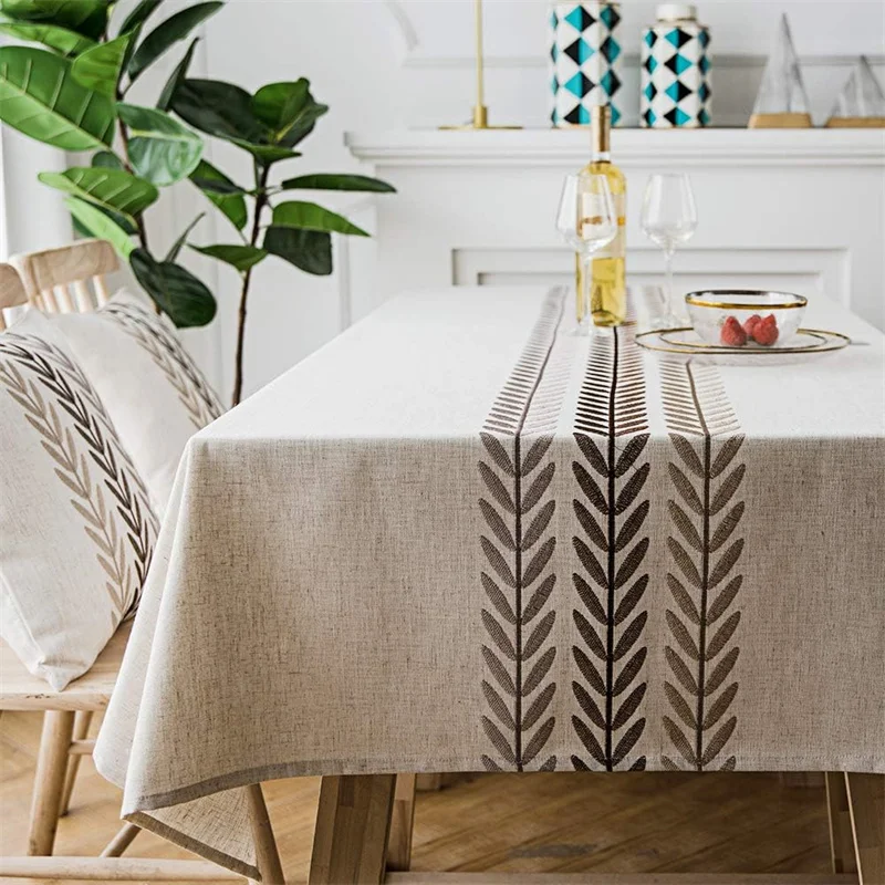 

Stylish Square Rectangular Tablecloth Cotton Linen Table Cover for Kitchen Dinning Table Decoration Blue Water Plant Embroidery
