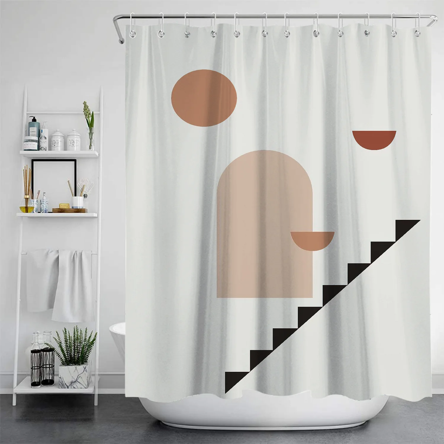 

Nordic style simple abstract sun and moon pattern shower curtain windproof bathroom decoration home furnishing