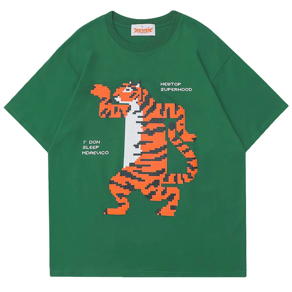 Oversized T-shirt Foaming Print The Year of Tiger Cotton O-neck Men Harajuku Streetwear Casual Hip Hop T Shirt for |
