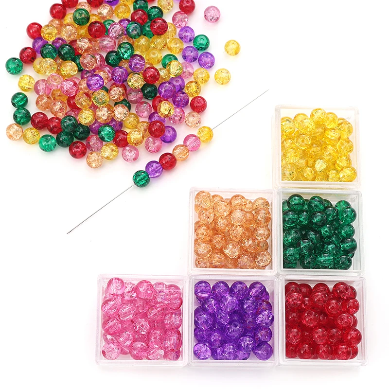 50 шт. 8 мм стеклянные бусины с кракле разноцветные круглые свободные