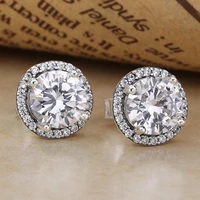 authentic 925 sterling silver classic elegance with clear crystal stud earrings for women wedding gift pandora jewelry