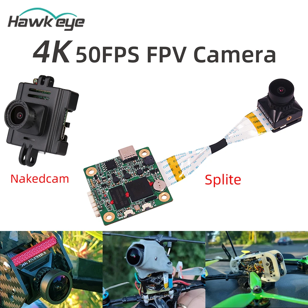 Hawkeye Nakedcam/Splite FPV Camera Drone 4k Camera V4.0 3D Gyroflow FOV 170 DVR for Cinematography Drone Videography DIY Parts