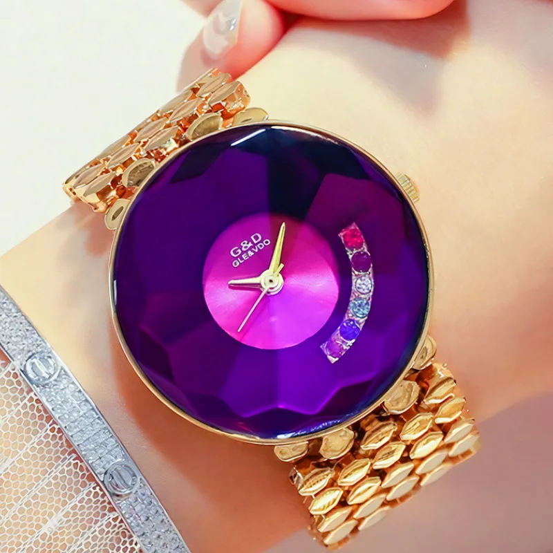 

Crystal Diamond Women Watches Famous Luxury Brand 2022 Stainless Steel Purple Elegant Ladies Wristwatches Relogio Feminino