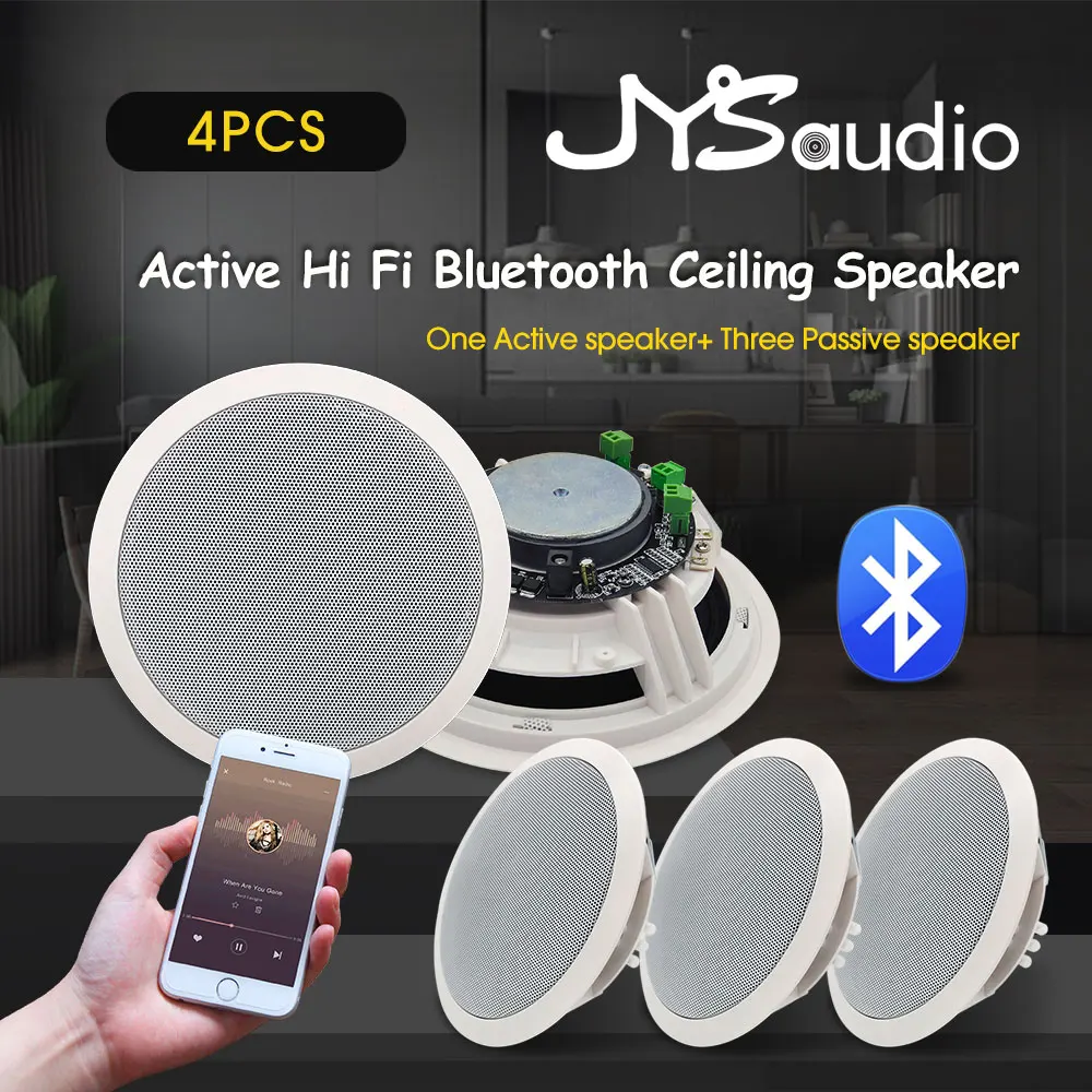 4pc Wireless Bluetooth-compatible Ceiling Speaker Built-in Amplifier HiFi Home Stereo System Loudspeaker Background Music Player