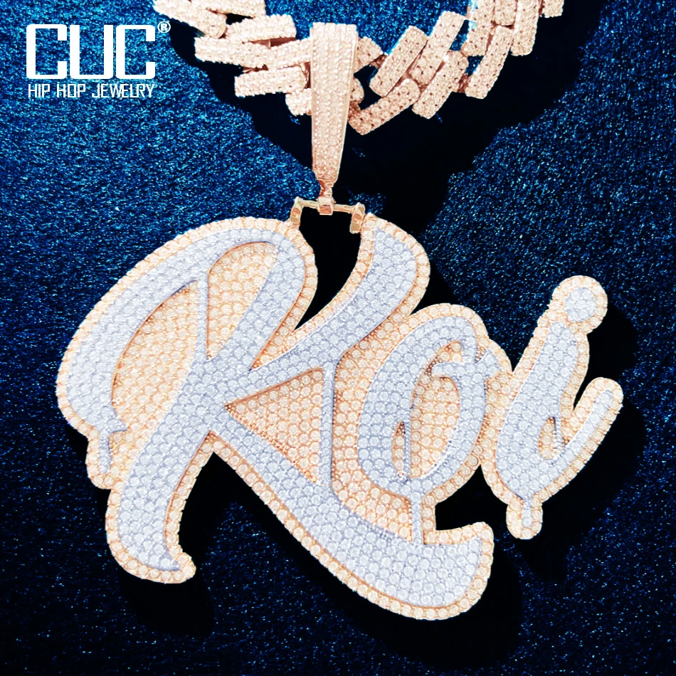 CUC Custom Cursive Letter Pendant Customized Name Mens HipHop Necklace Chain Solid Back Micro Pave Zircon Jewelry Gift New