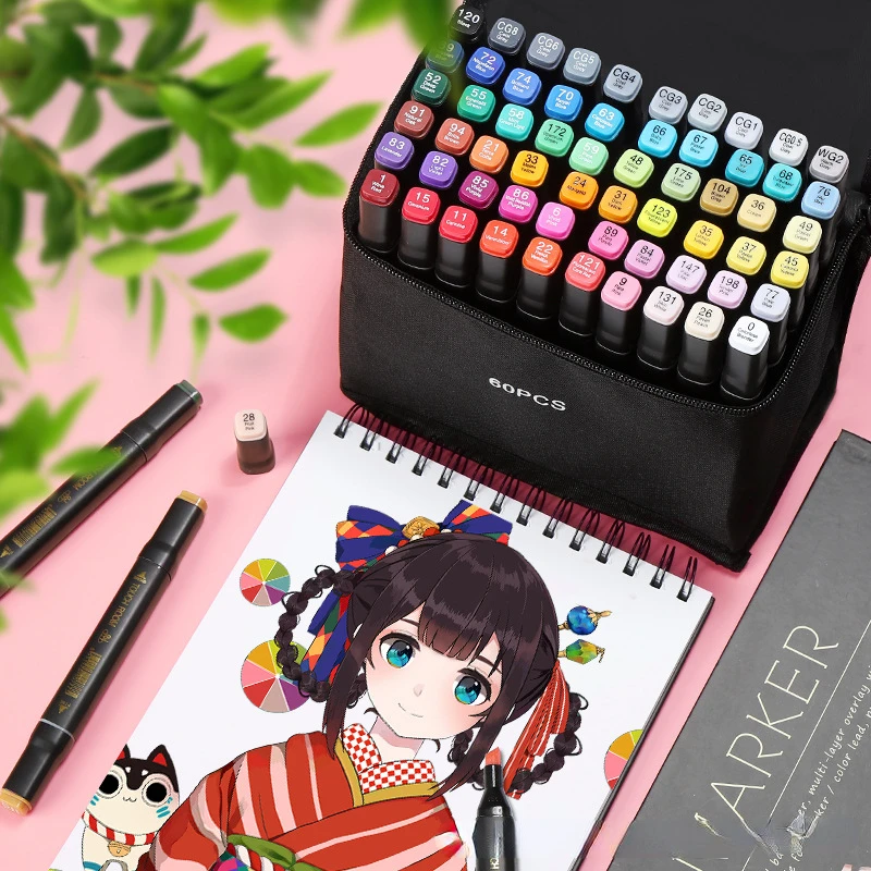 Najtaniej 60/80 Dwugłowy Kolorowy Marker Zestaw Dla Studentów Ręcznie Malowany Projekt Animacji Specjalny Tłusty Czarny Trzonek Akcesoria Do Malowania Pędzel