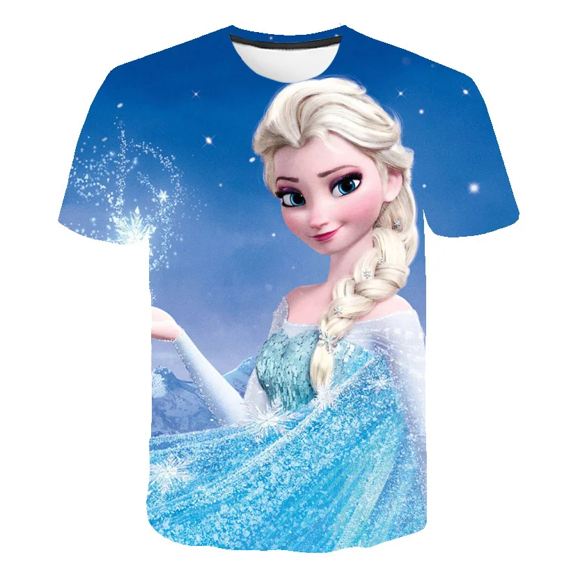 2023 Summer Children 3D Frozen T-shirt for Girls Animal Printing Anna Elsa Kid T Shirt Girls Tops Tees Cartoon Kids Clothes images - 6