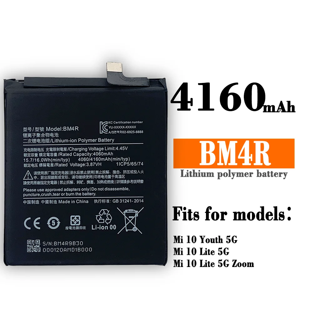 XIAO MI 100% Orginal BM4R 4160mAh Battery For Xiaomi Mi 10 Lite 5G Mi 10 Lite Zoom Phone Replacement Batteries