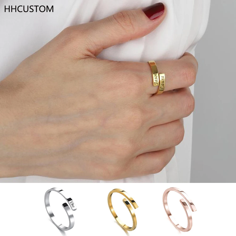 

Индивидуальное кольцо с двойными именами HHCUSTOM, индивидуальное открытое регулируемое ювелирное изделие из нержавеющей стали с гравировкой ...