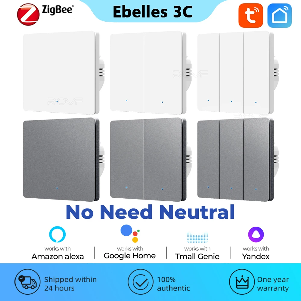 

Tuya Zigbee Smart Light Switch Button EU AC110~240V No Neutral Wire No Capacitor Needed Wall Smart Switch Work with Alexa Google