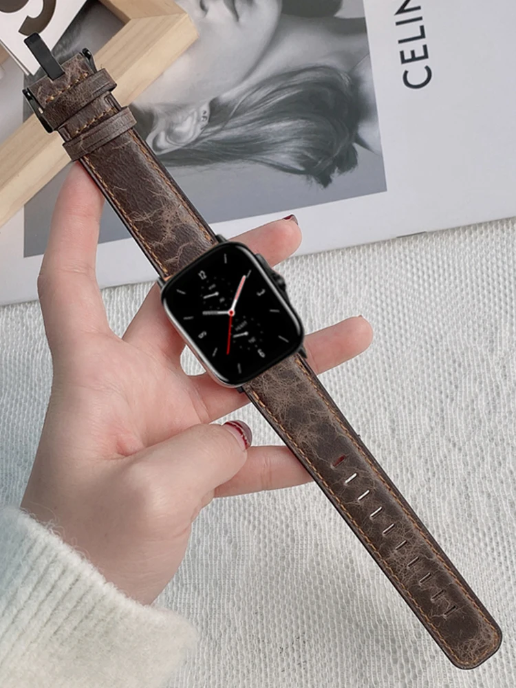 Ремешок кожаный для Amazfit GTS 4/3/2/GTS2 Mini/GTR 4/2e/3/Pro/42 мм/47 мм/stratos