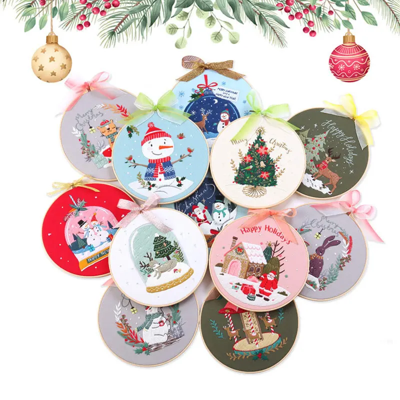 

7.9 Inch Embroidery Starter Kit with Christmas Pattern,Cross Stitch Set for Beginners, Embroidery Kits