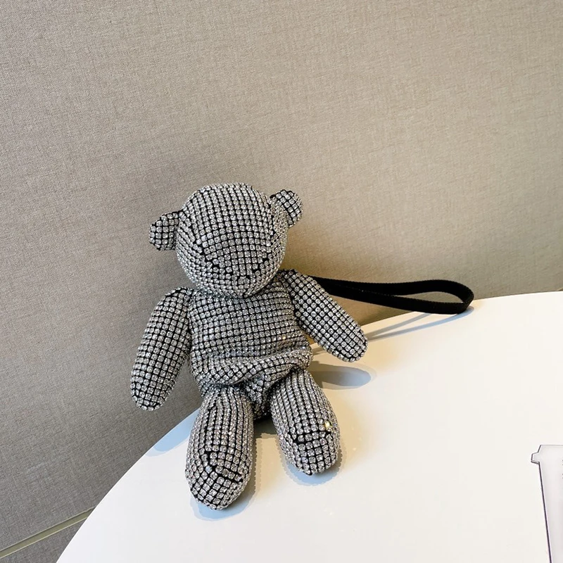 

Сумка-кошелек женская, с изображением медведя, стразы, с бриллиантами