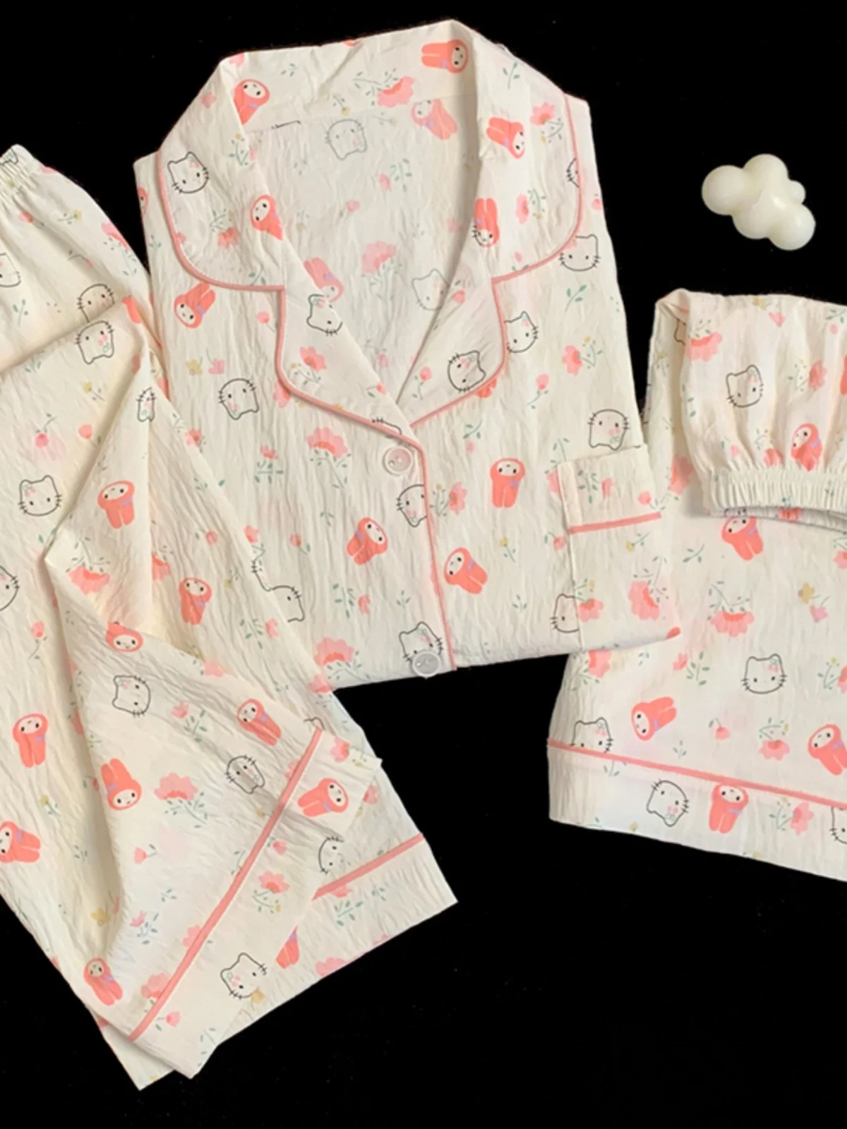 Hellokit Pajamas Women's Summer Cotton Gauze Short-Sleeved Cartoon Cute Melody Three-Piece Homewear |