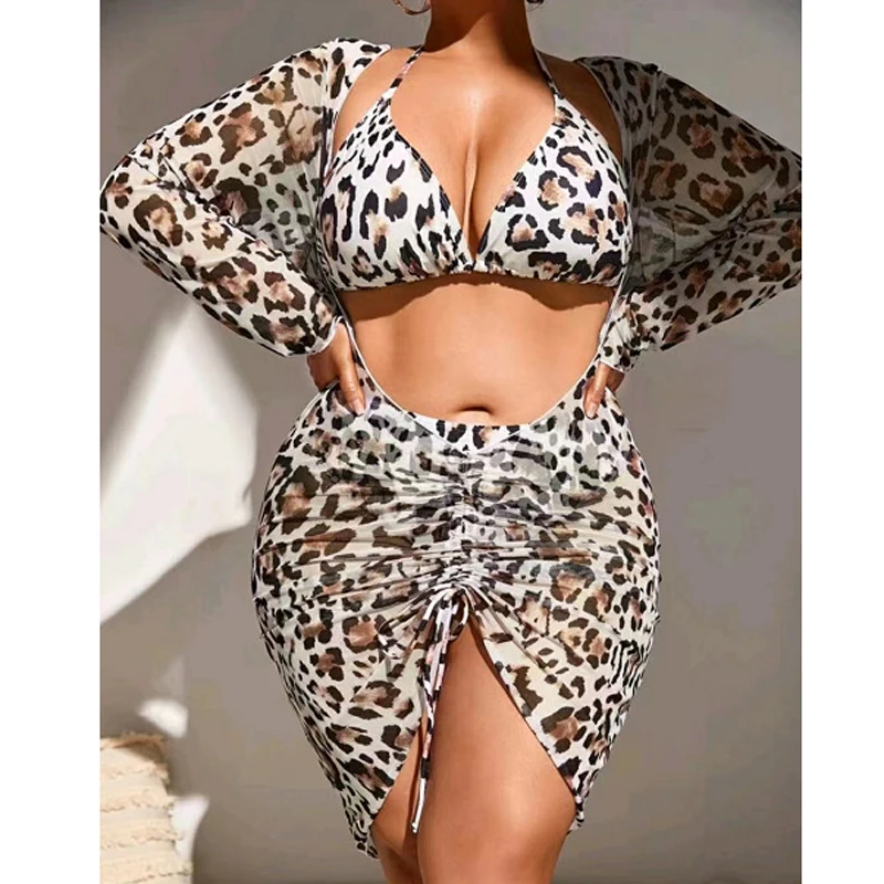 

Новинка 2023, сексуальный комплект бикини большого размера из 3 предметов, купальники с большой чашкой, Женский Африканский купальный костюм ...