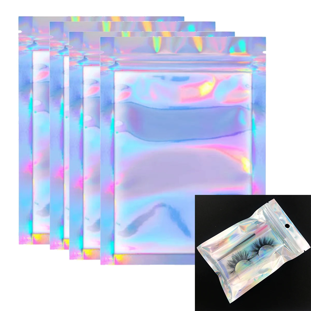 Объемный Голографический лазерный пакет с застежкой-молнией для хранения ресниц