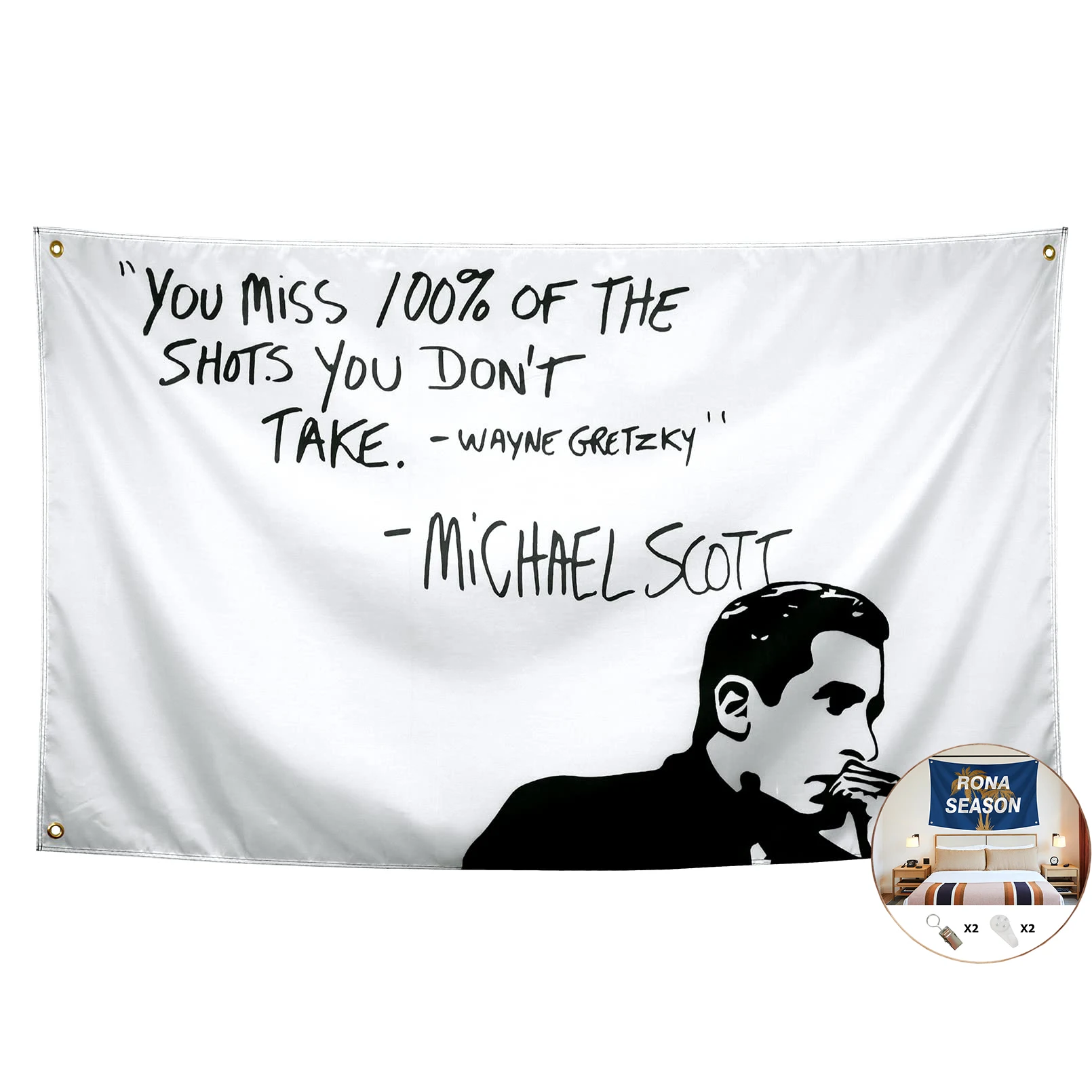 

Michael Flag Tapestry You Miss 100% of the Shots You Don't Take Funny Quotes Decorations College Party Parties UV Resistant