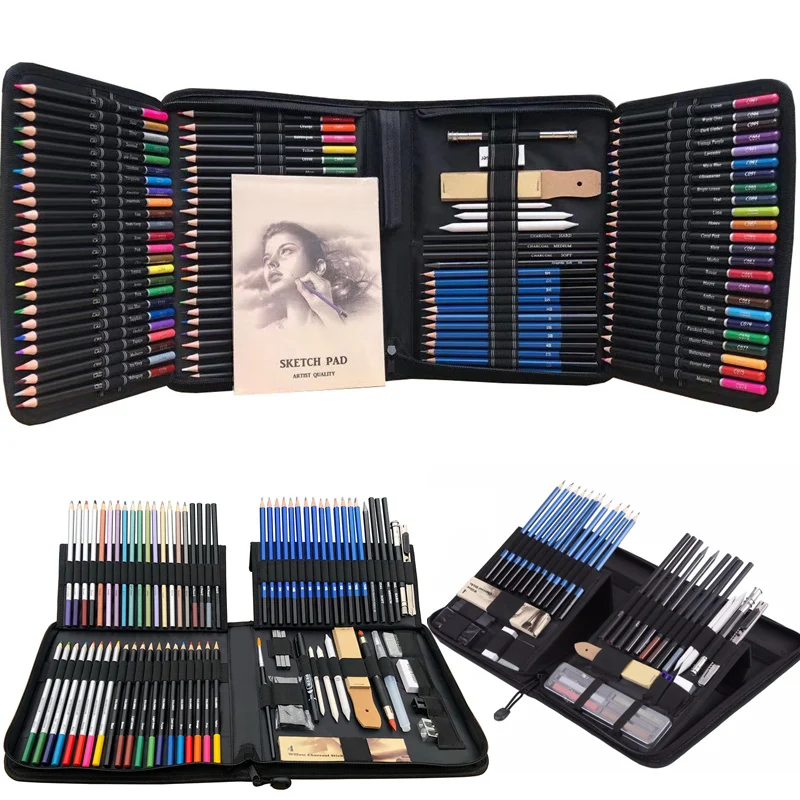 Ensemble de crayons de couleur et de croquis  144 pièces  72 pièces  Kit d'outils d'art pour dessin