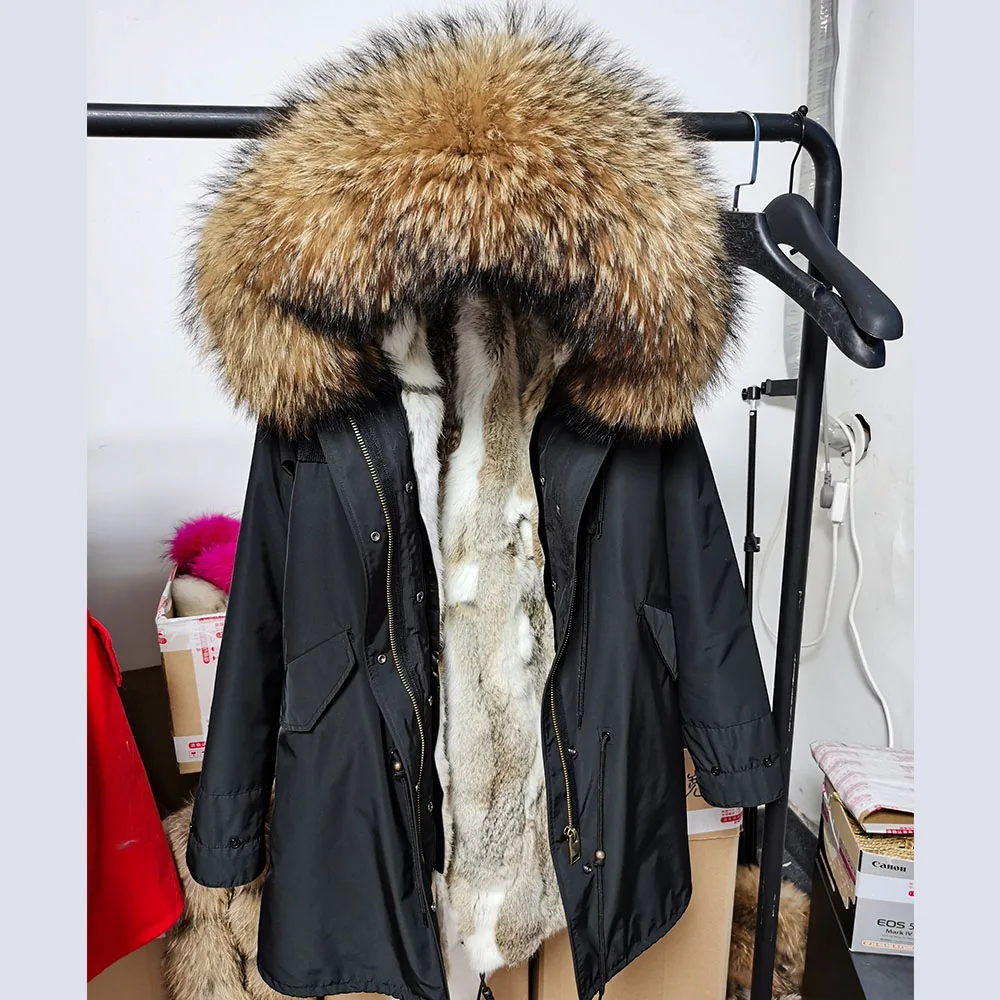 Maomaokong 2022 New Women's winter coats Rabbit lining jacket Natural real raccoon fur collar parka Fox fur long Female clothing enlarge