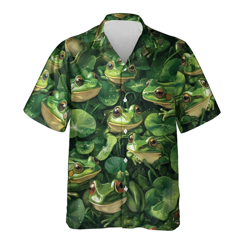 Гавайские рубашки с 3D принтом лягушки для мужчин свободные блузки коротким