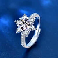 trendy white gold plated 925 silver 1ct d color moissanite snowflake rings for women jewelry diamond test pass engagement ring