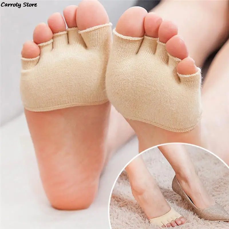 

1Pair 5 Toes Breathable Cotton Sponge Invisible Half Insoles Pad Cushion Metatarsal Sore Forefoot Support Massage Sock Anti-Slip