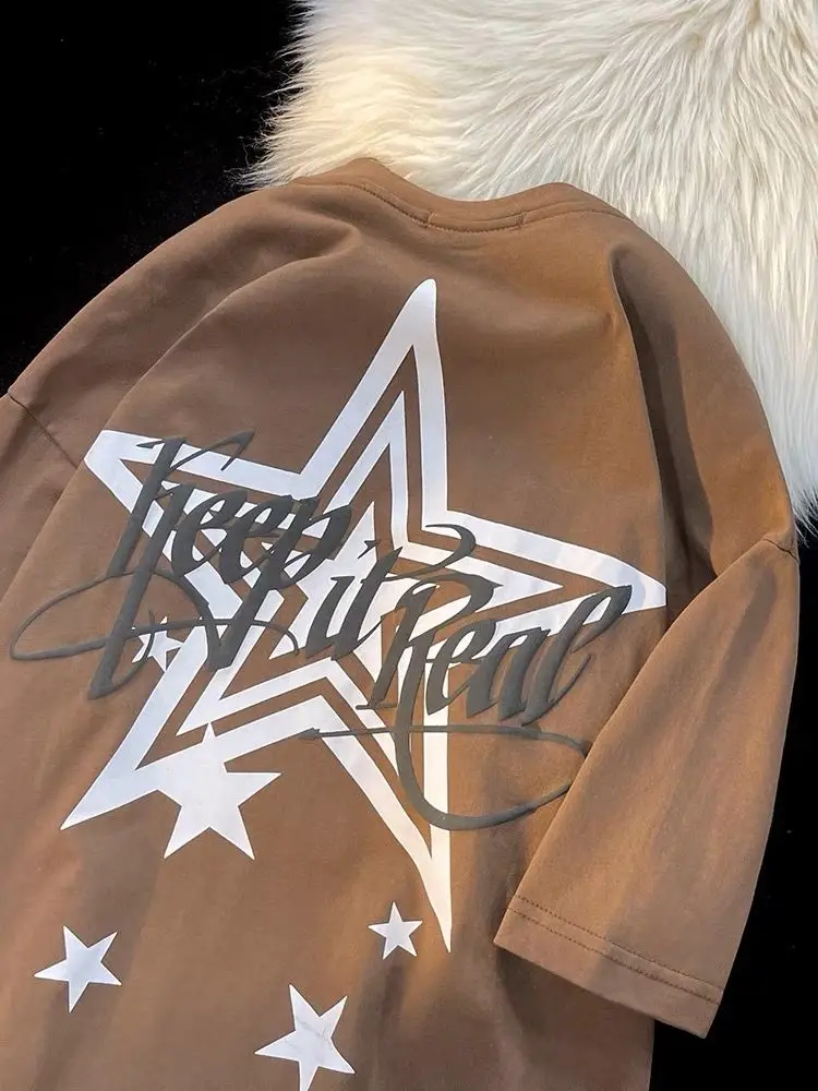 

American High Street Star Fashion Brand INS Premium Cotton Short Sleeve T-shirt for Men and WomenVersatile Loose Couple Top