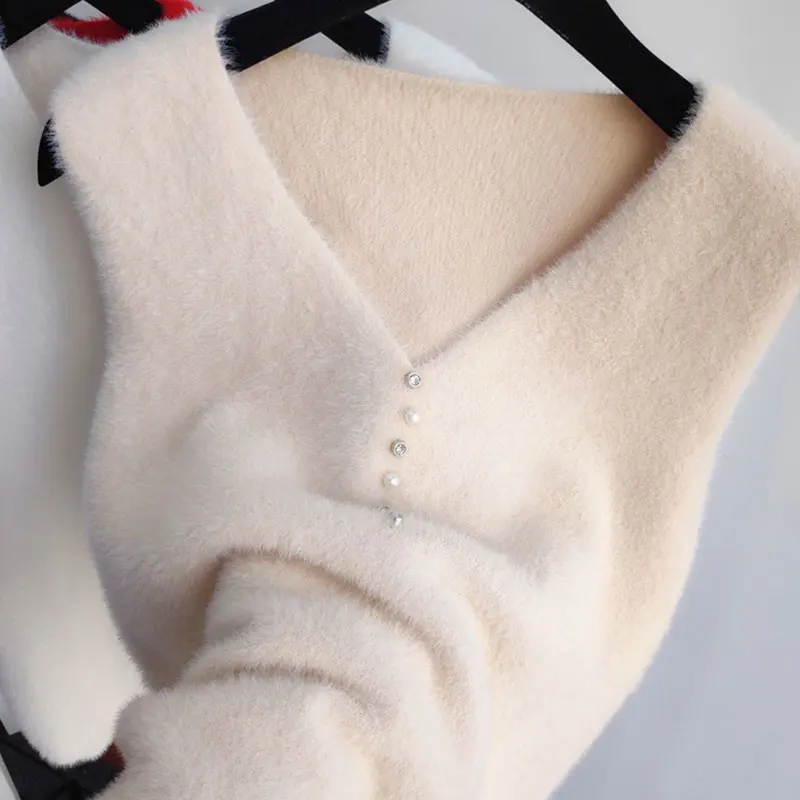 Женский однобортный жилет из искусственного меха норки однотонный трикотажный