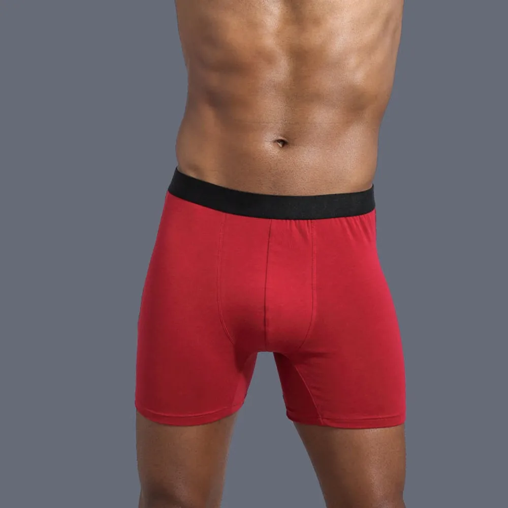 

Men Long Leg Boxers Solid Color High Waist Cotton Elastic Large Size Underpants Sexy Shorts U Convex Pouch Boxershorts Male