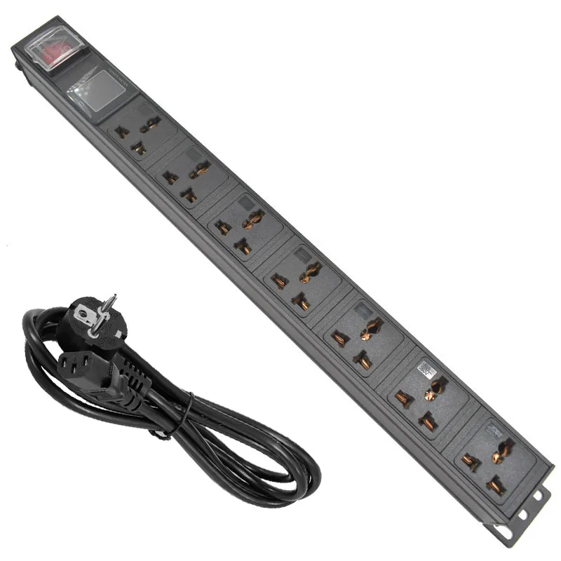 

PDU Power Strip Network Cabinet Rack Universal 3 PIN Adapter output 7 Way socket and 13A 3500W Aluminum alloy shell