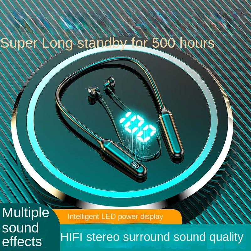 

Wireless Bluetooth 5.0 Neckband Headphones, Stereo Sports Headphones, Sweatproof and Waterproof Headphones, Pluggable