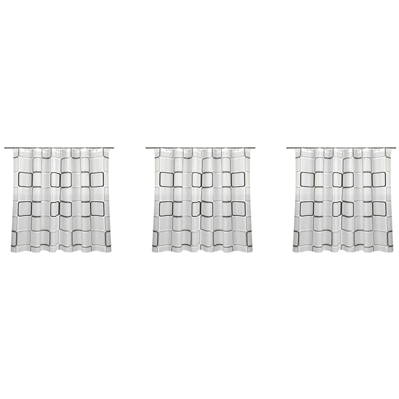 

3 Pcs Waterproof Shower Curtain With 36 Hooks For Bathroom Toilet