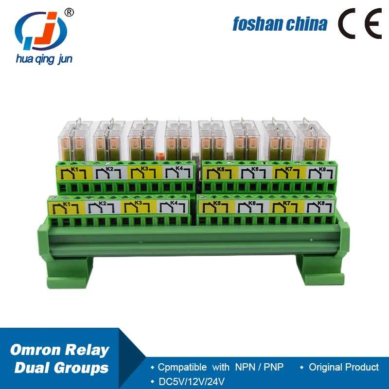 Huaqingjun 8-канальный релейный модуль DPDT 24 В постоянного тока G2R-2 5A 2NO 2NC реле