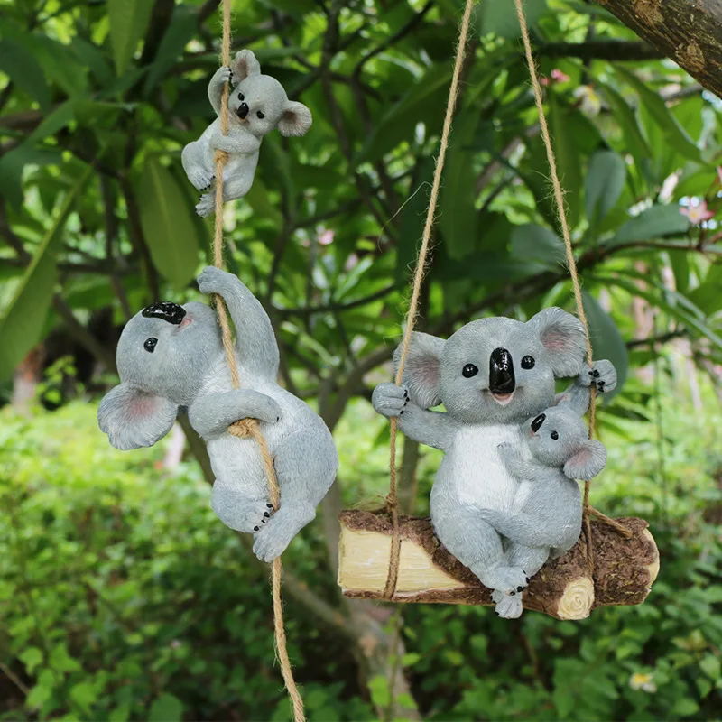

Creative Cute Koalas Garden Statues Resin Mother and Baby Koala Swing Statue Tree Decorative Pendant Outdoor Decor Ornament
