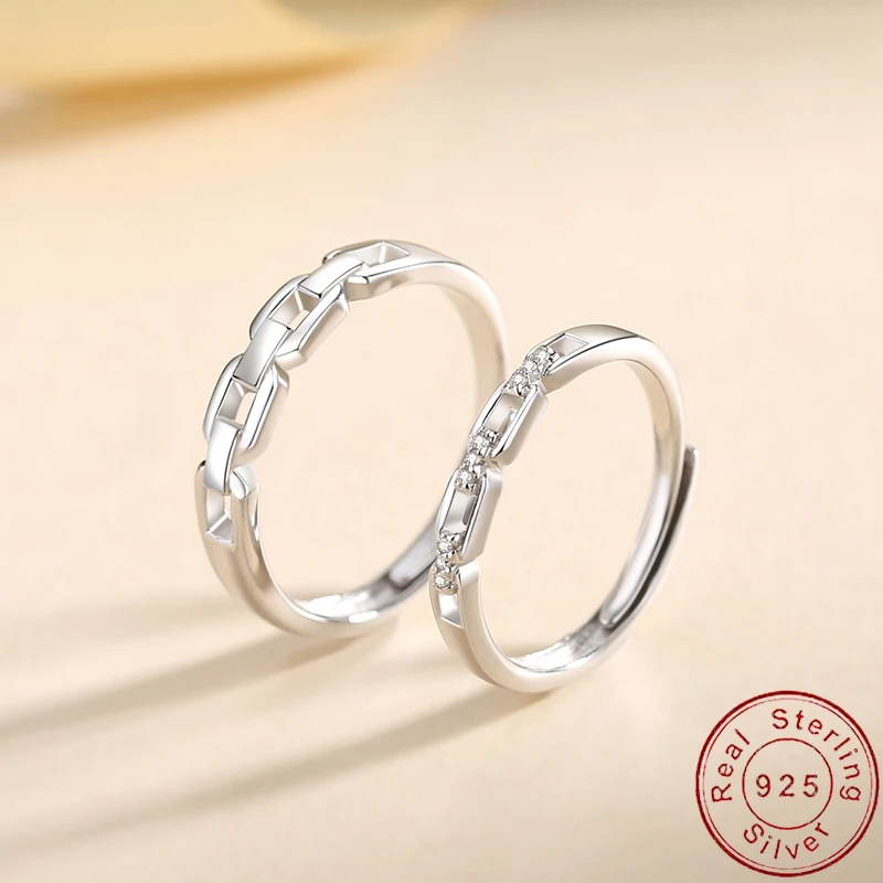 

European Real Interlocking Couple S925 Sterling Silver Open Ring AAA CZ For Women Birthday Party Gift Jewelry+BOX