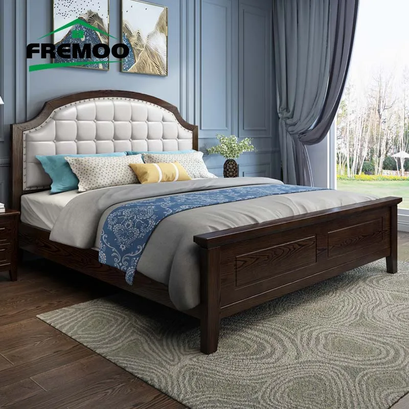 

American Style 1.8m Bed Soft Leather Backrest Double Wedding Bed Bedroom Furniture Vintage High Quality Lit 2 Personnes