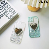fashion clear shiny diamond heart makeup mirror girl hard case for iphone 11 12 13 pro max 7 8 plus xr x xs se 2020 cover fundas
