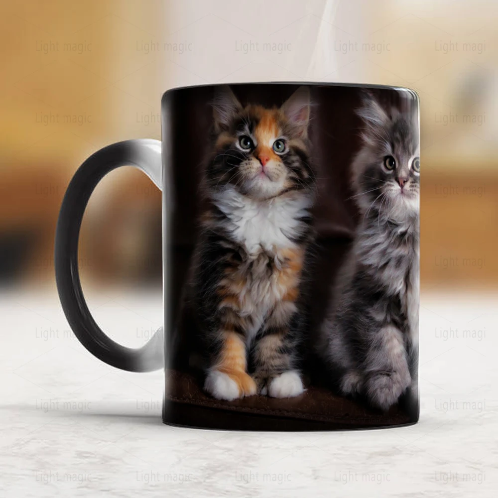 

Симпатичные котята Коты, пушистые кружки, термочувствительные фарфоровые чайные кофейные кружки