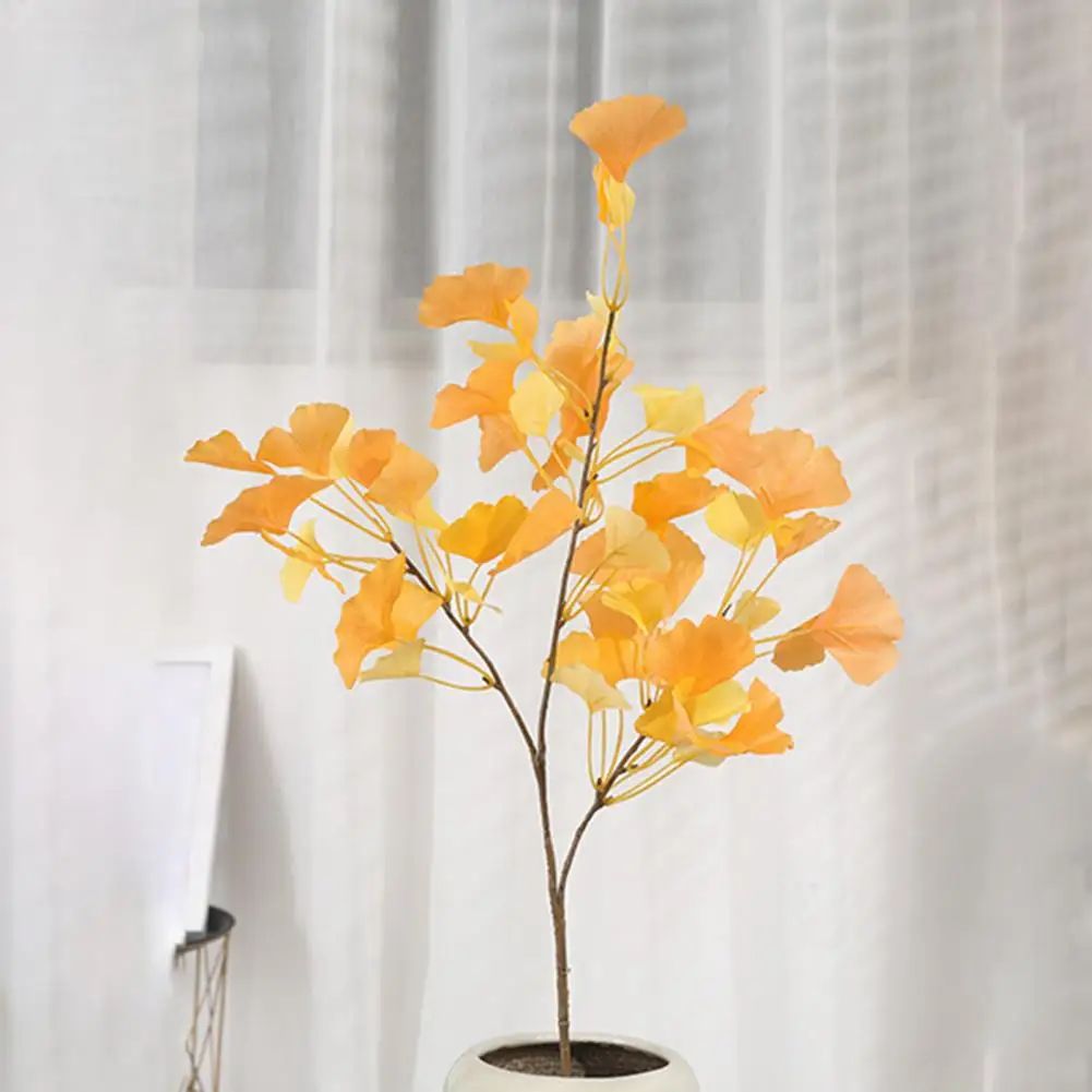 

Artificial Plant Beautiful 3 Forked Realistic Green Ginkgo Leaves Artificial Plant for Living Room Simulation Leaf Fake Plant