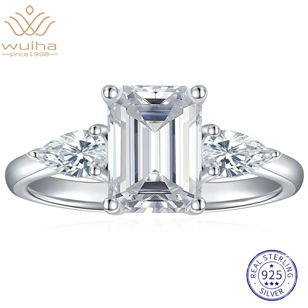 WUIHA 100% настоящее серебро 925 пробы VVS1 D Цвет Изумрудная огранка 2 CT GRA Муассанит
